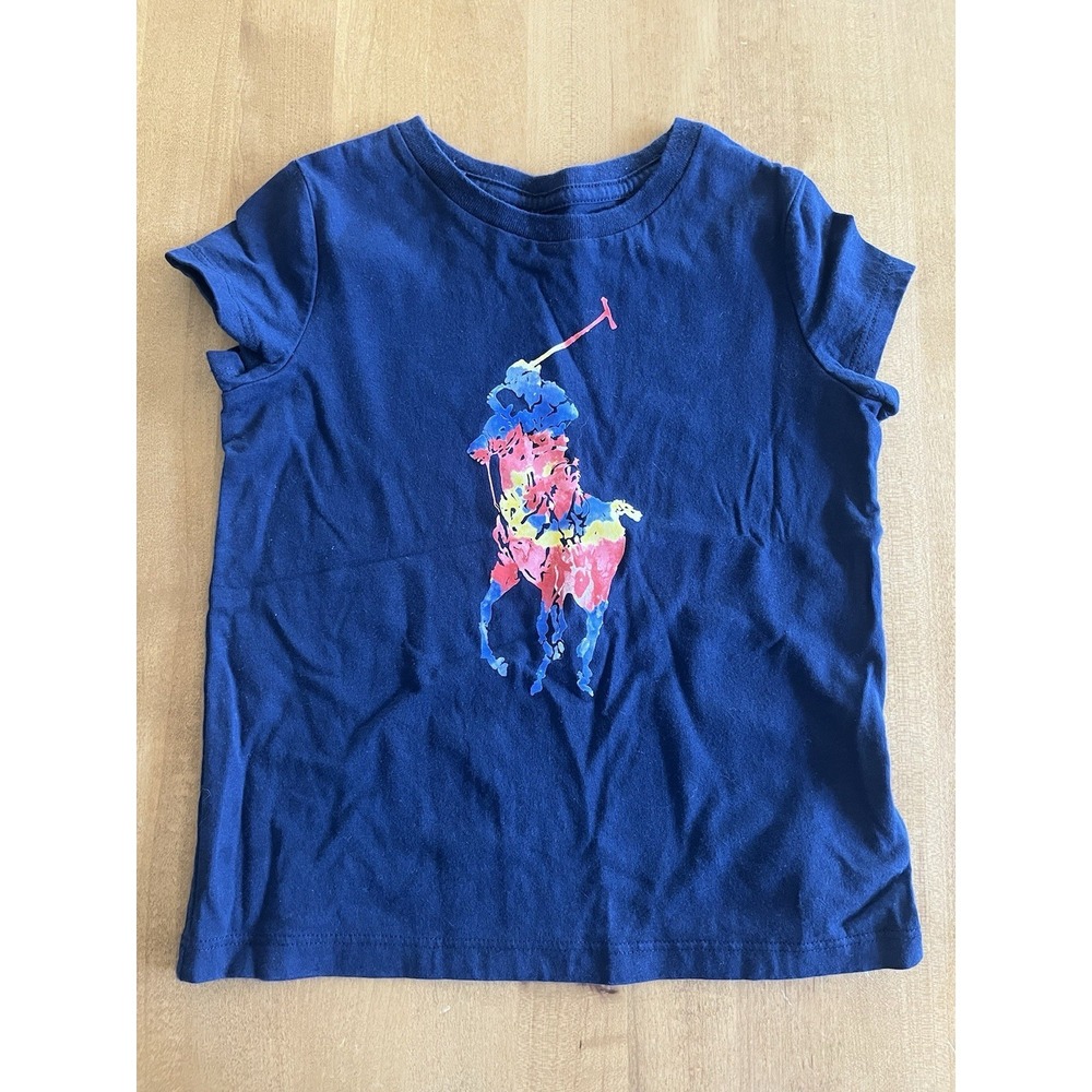 Polo Ralph Lauren Toddler Sz 2T T-Shirt Navy Big Pony Watercolor Print Rainbow